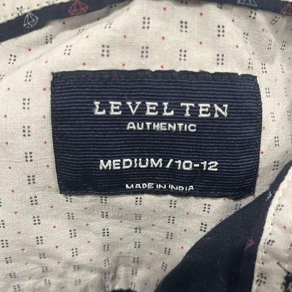 Level Ten Boys Youth Button-Up Shirt Long Sleeves Geo Print Collared Navy Size M - Picture 2 of 4